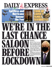 Daily Express (UK) Newspaper Front Page for 21 September 2020