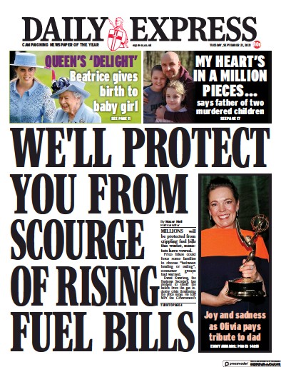Daily Express Newspaper Front Page (UK) for 21 September 2021