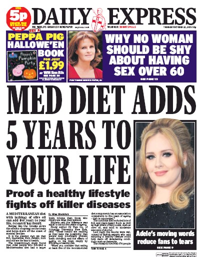 Daily Express Newspaper Front Page (UK) for 22 October 2015