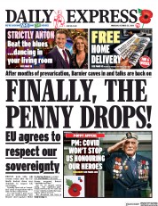 Daily Express (UK) Newspaper Front Page for 22 October 2020