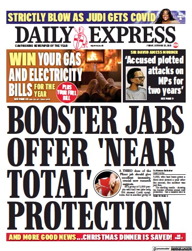 Daily Express Newspaper Front Page (UK) for 22 October 2021