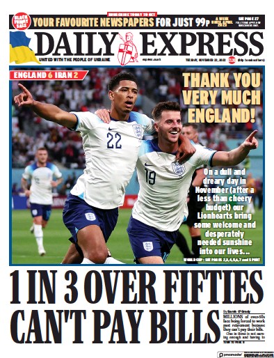 Daily Express Newspaper Front Page (UK) for 22 November 2022