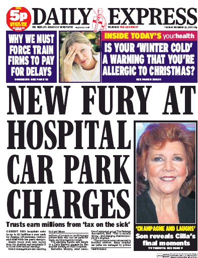Daily Express Newspaper Front Page (UK) for 22 December 2015