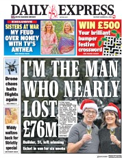 Daily Express (UK) Newspaper Front Page for 22 December 2018