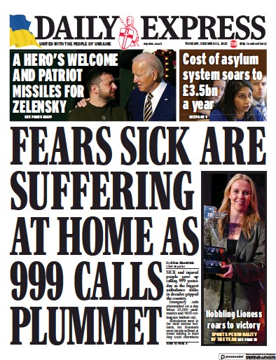 Daily Express Newspaper Front Page (UK) for 22 December 2022
