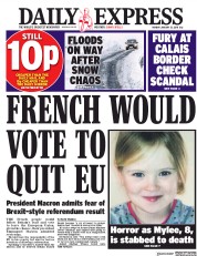 Daily Express (UK) Newspaper Front Page for 22 January 2018