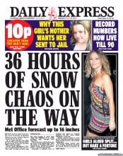 Daily Express (UK) Newspaper Front Page for 22 March 2013