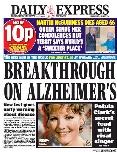 Daily Express Newspaper Front Page (UK) for 22 March 2017