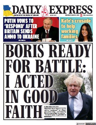 Daily Express Newspaper Front Page (UK) for 22 March 2023