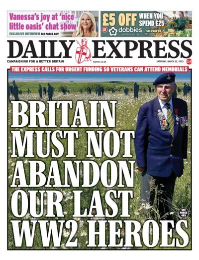 Daily Express Newspaper Front Page (UK) for 22 March 2025