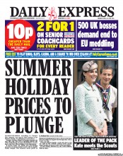 Daily Express (UK) Newspaper Front Page for 22 April 2013