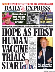 Daily Express (UK) Newspaper Front Page for 22 April 2020