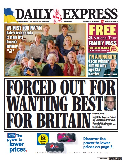 Daily Express Newspaper Front Page (UK) for 22 April 2023