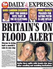 Daily Express Newspaper Front Page (UK) for 22 May 2014