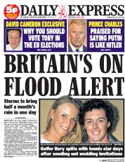 Daily Express (UK) Newspaper Front Page for 22 May 2014
