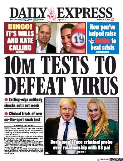 Daily Express Newspaper Front Page (UK) for 22 May 2020