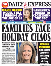 Daily Express (UK) Newspaper Front Page for 22 June 2015