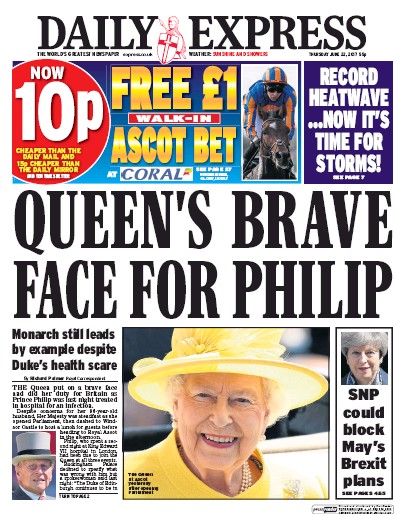 Daily Express Newspaper Front Page (UK) for 22 June 2017