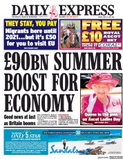 Daily Express (UK) Newspaper Front Page for 22 June 2018