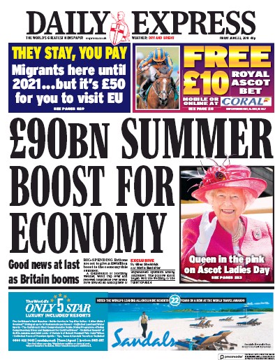 Daily Express Newspaper Front Page (UK) for 22 June 2018