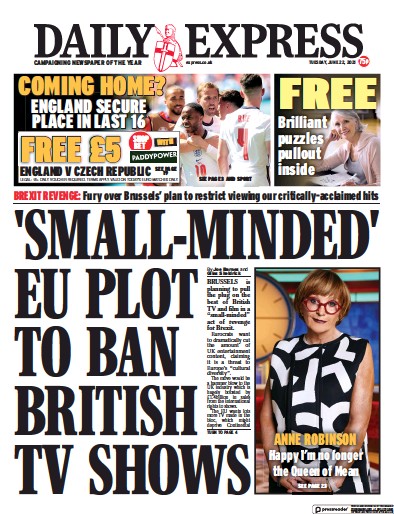 Daily Express Newspaper Front Page (UK) for 22 June 2021