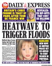Daily Express Newspaper Front Page (UK) for 22 July 2013