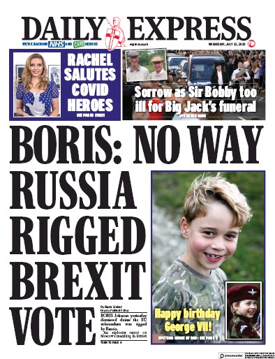Daily Express Newspaper Front Page (UK) for 22 July 2020