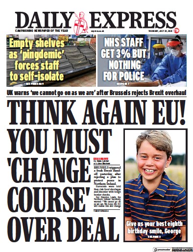 Daily Express Newspaper Front Page (UK) for 22 July 2021
