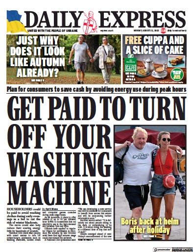 Daily Express Newspaper Front Page (UK) for 22 August 2022