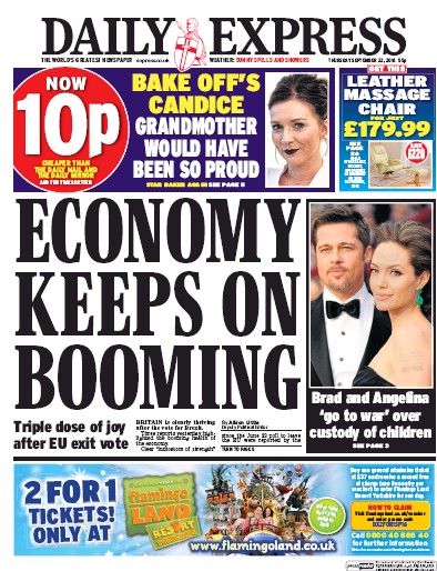 Daily Express Newspaper Front Page (UK) for 22 September 2016