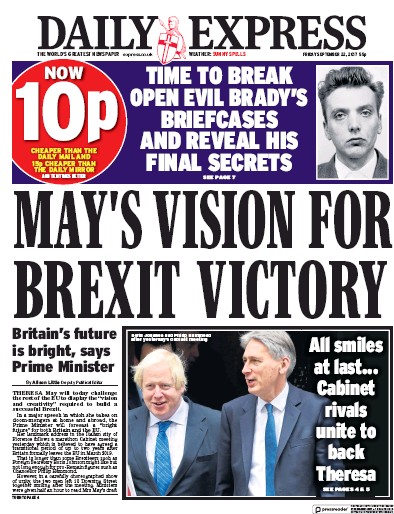 Daily Express Newspaper Front Page (UK) for 22 September 2017