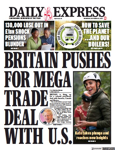 Daily Express Newspaper Front Page (UK) for 22 September 2021