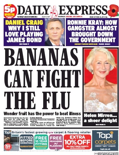 Daily Express Newspaper Front Page (UK) for 23 October 2015