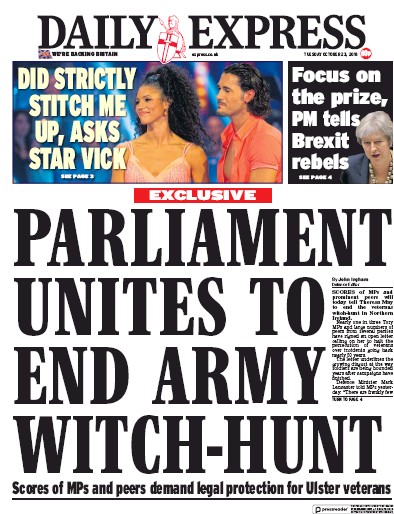 Daily Express Newspaper Front Page (UK) for 23 October 2018