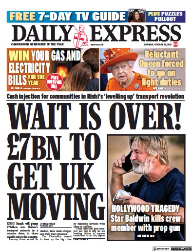 Daily Express Newspaper Front Page (UK) for 23 October 2021