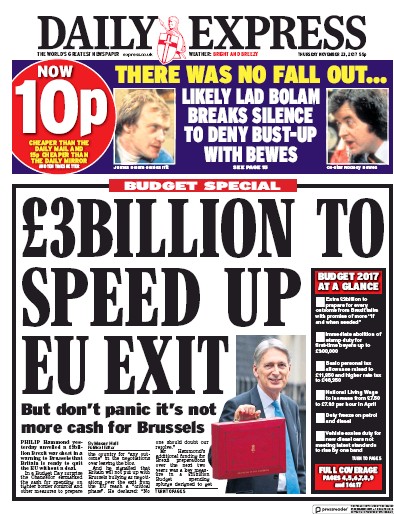 Daily Express Newspaper Front Page (UK) for 23 November 2017