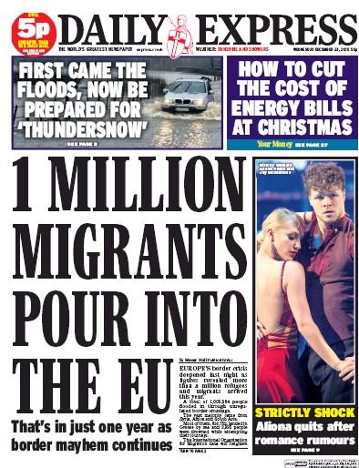 Daily Express Newspaper Front Page (UK) for 23 December 2015