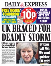 Daily Express (UK) Newspaper Front Page for 23 December 2016