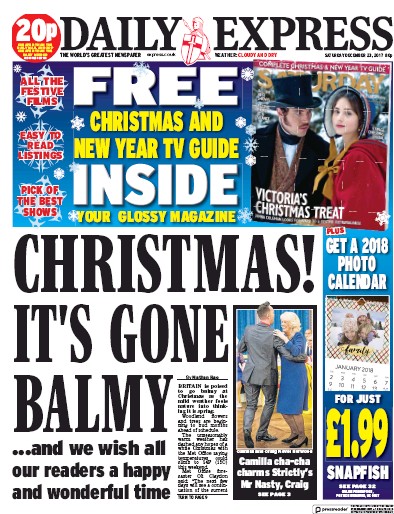 Daily Express Newspaper Front Page (UK) for 23 December 2017