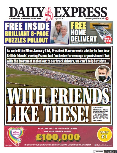 Daily Express Newspaper Front Page (UK) for 23 December 2020