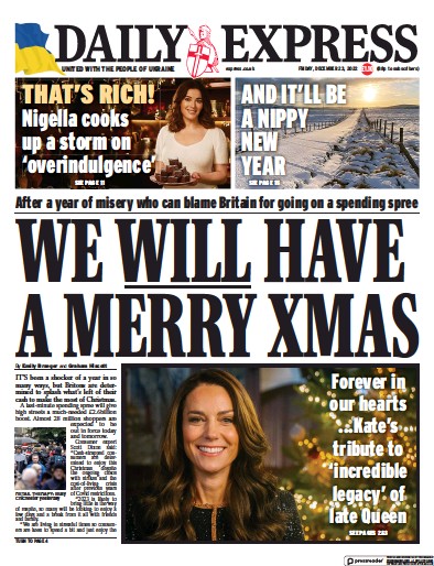Daily Express Newspaper Front Page (UK) for 23 December 2022