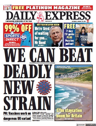 Daily Express Newspaper Front Page (UK) for 23 January 2021