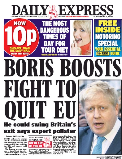 Daily Express Newspaper Front Page (UK) for 23 February 2016