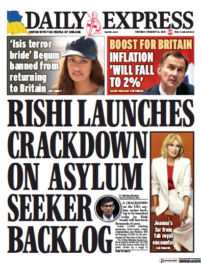 Daily Express Newspaper Front Page (UK) for 23 February 2023