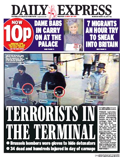 Daily Express Newspaper Front Page (UK) for 23 March 2016