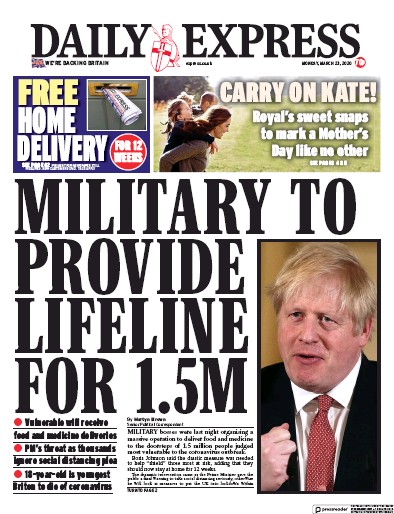 Daily Express Newspaper Front Page (UK) for 23 March 2020