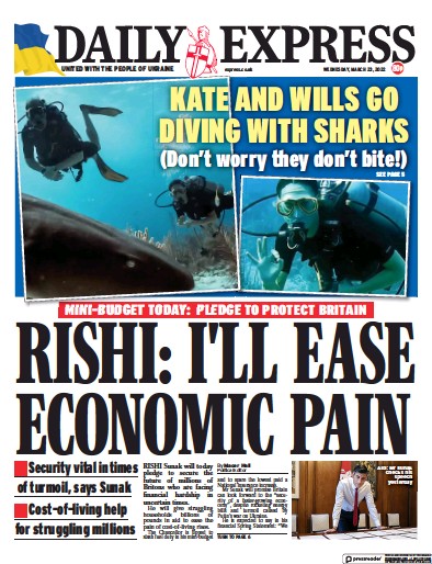 Daily Express Newspaper Front Page (UK) for 23 March 2022