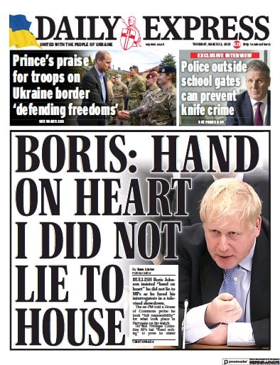 Daily Express Newspaper Front Page (UK) for 23 March 2023