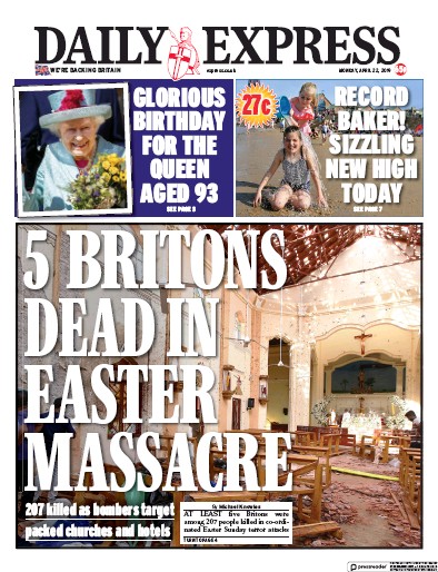 Daily Express Newspaper Front Page (UK) for 23 April 2019