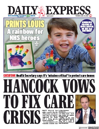 Daily Express Newspaper Front Page (UK) for 23 April 2020